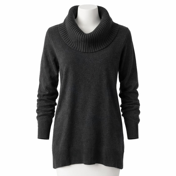 Cable & Gauge Sweater Womens Large  Grey Cowl Neck Long Sleeve Tunic Pullover - Picture 2 of 10